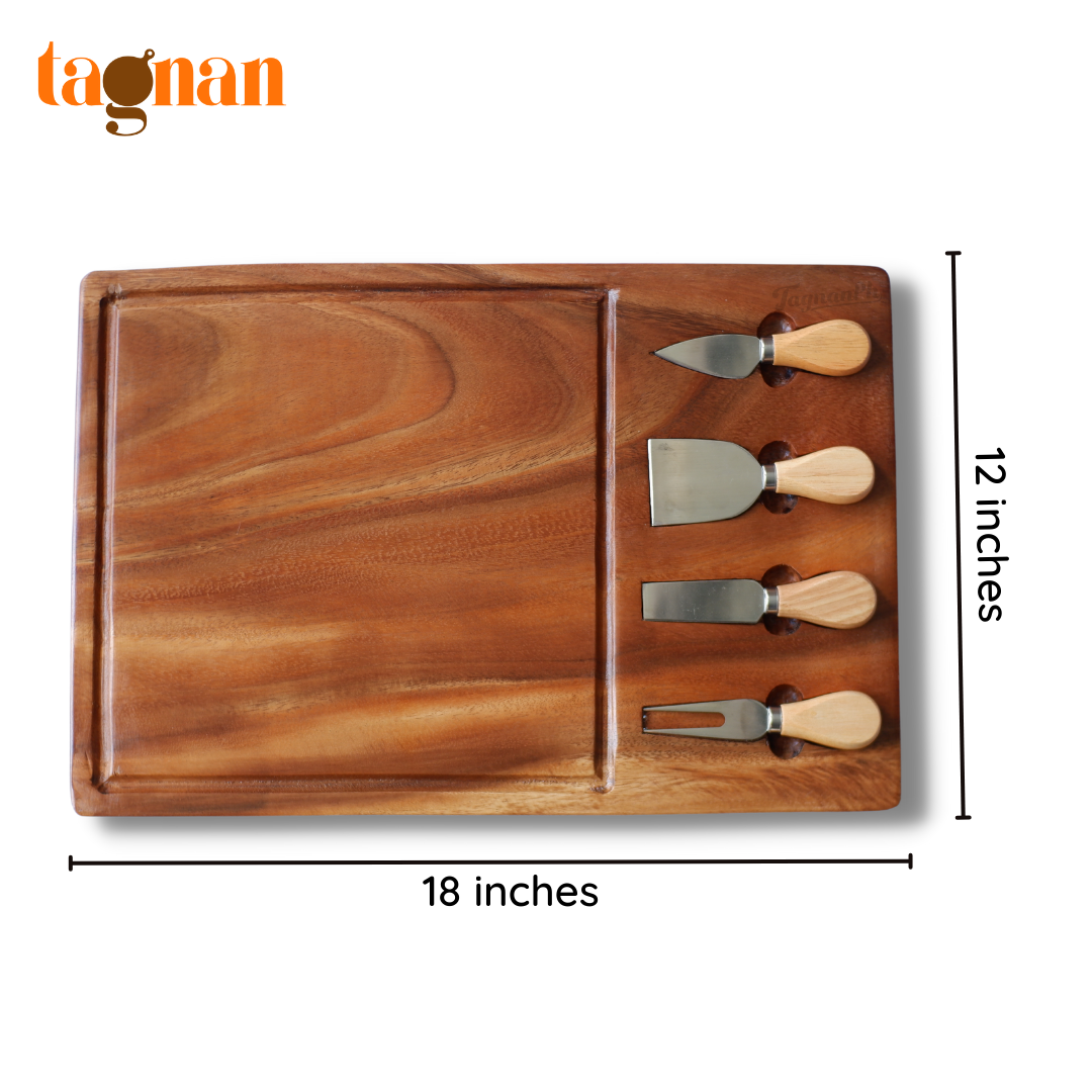 Charcuterie Board / Cheeseboard Set (with 4pcs Cheese knives) made from Acacia Wood