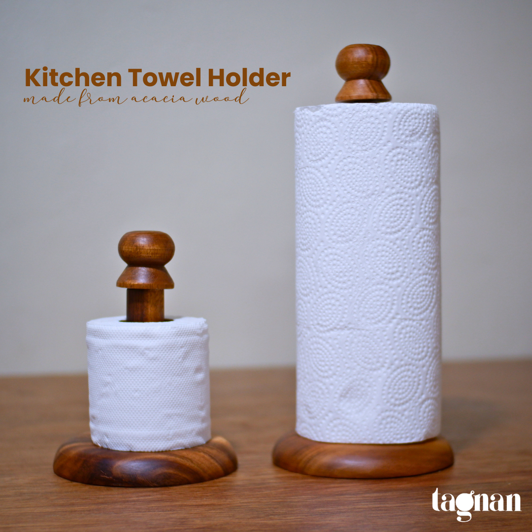 Wooden Kitchen Paper Towel Holder - Tissue Roll Organizer made from acacia