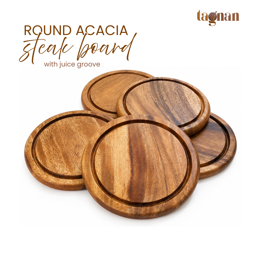 Round Acacia Steak Board - Chopping Board with Groove