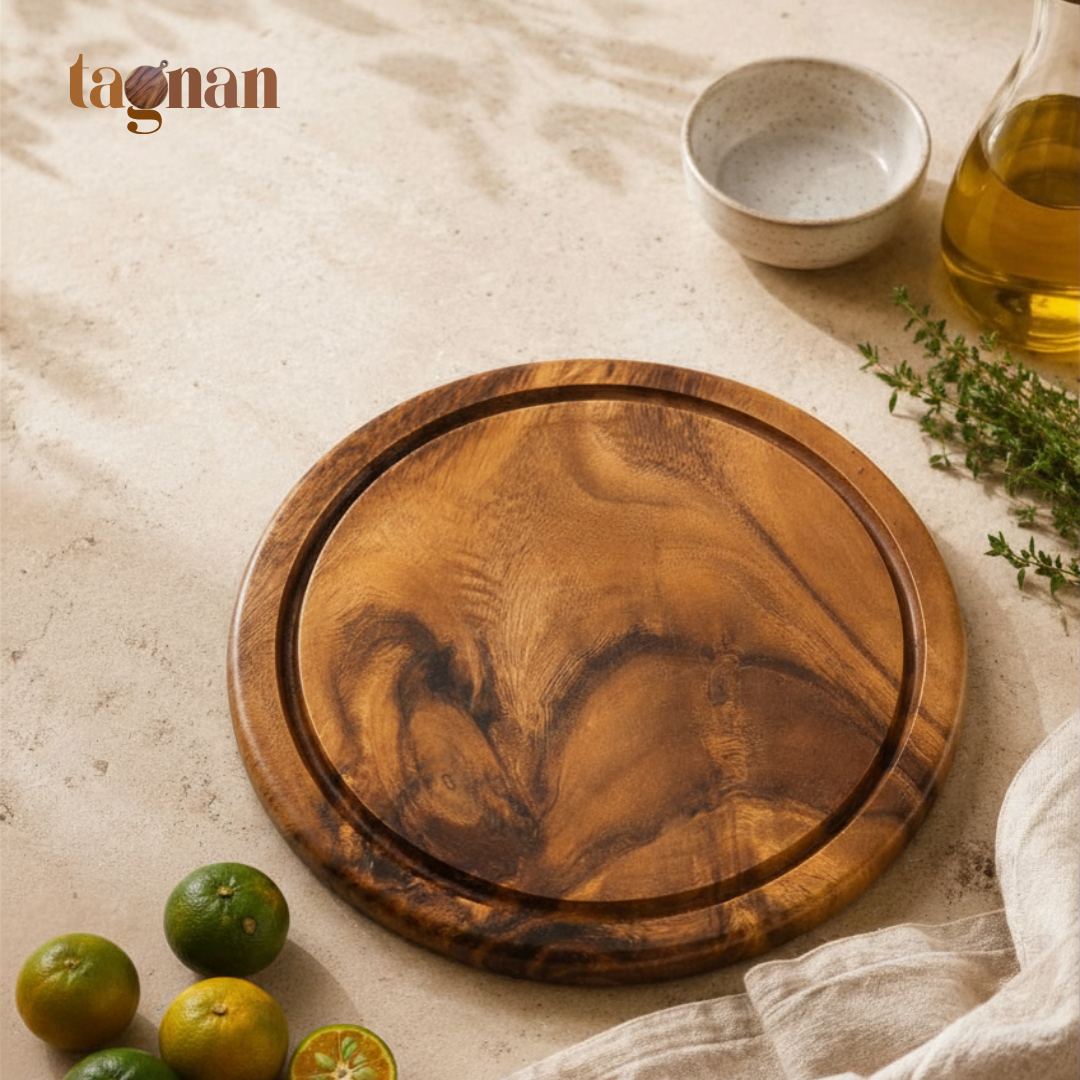 Round Acacia Steak Board - Chopping Board with Groove