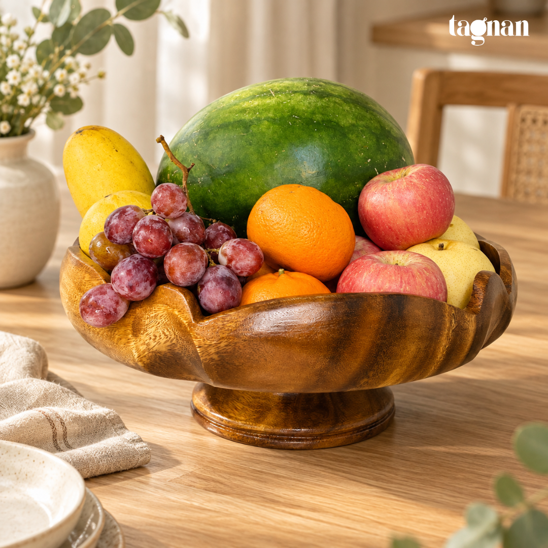 Acacia Wooden Footed Fruit Bowl